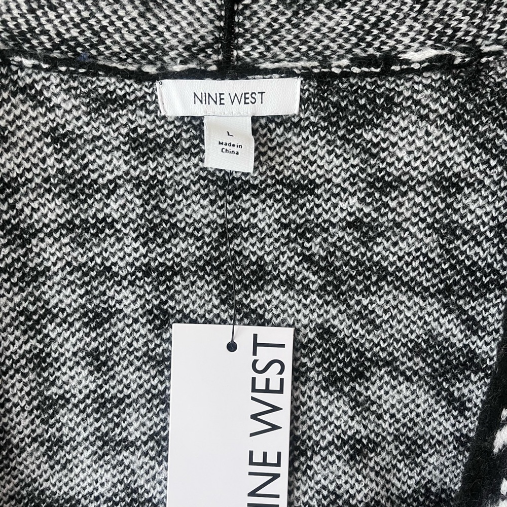 Nine West Black & White Houndstooth Open-Front Cardigan - Picture 3 of 7